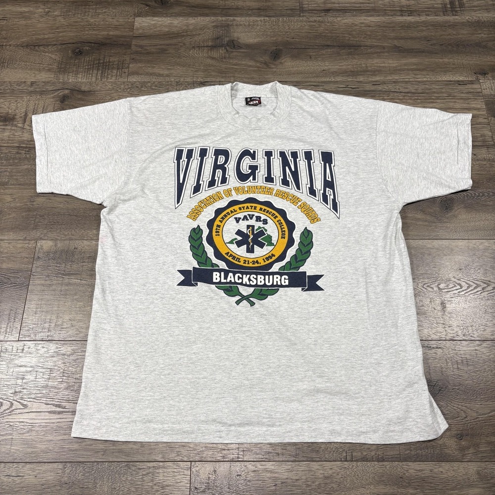 Vintage Virginia Rescue College Graphic Shirt Mens XL Gray VAVRS Blacksburg 1994